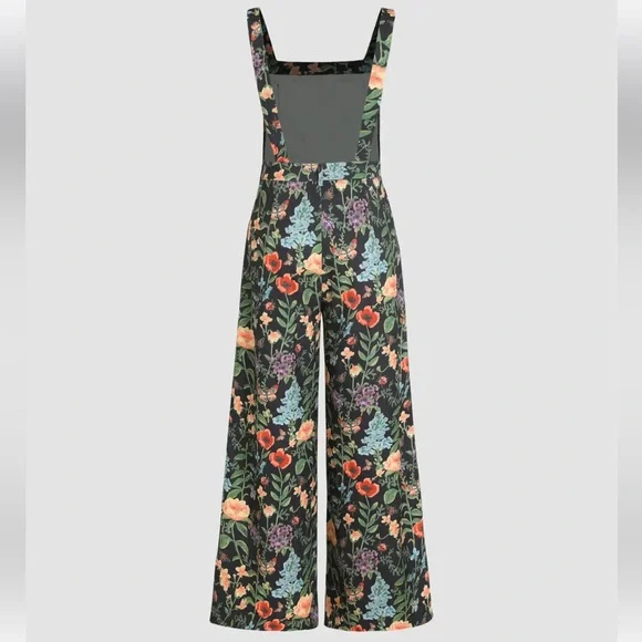 LIGHTWEIGHT CORDUROY FLORAL BUTTON WIDE LEG JUMPSUIT - Picture 2 of 9